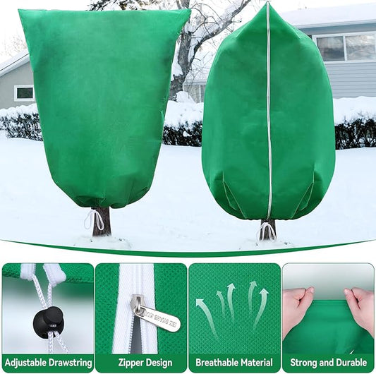 2 Packs Plant Covers Freeze Protection 47" x 70" 2.82oz/yd² Heavy Duty Winter Cold Weather Frost Cloth Blankets, Garden Warm Jacket Bags with Zipper & Drawstring for Outdoor Plants Fruit Tree Potted
