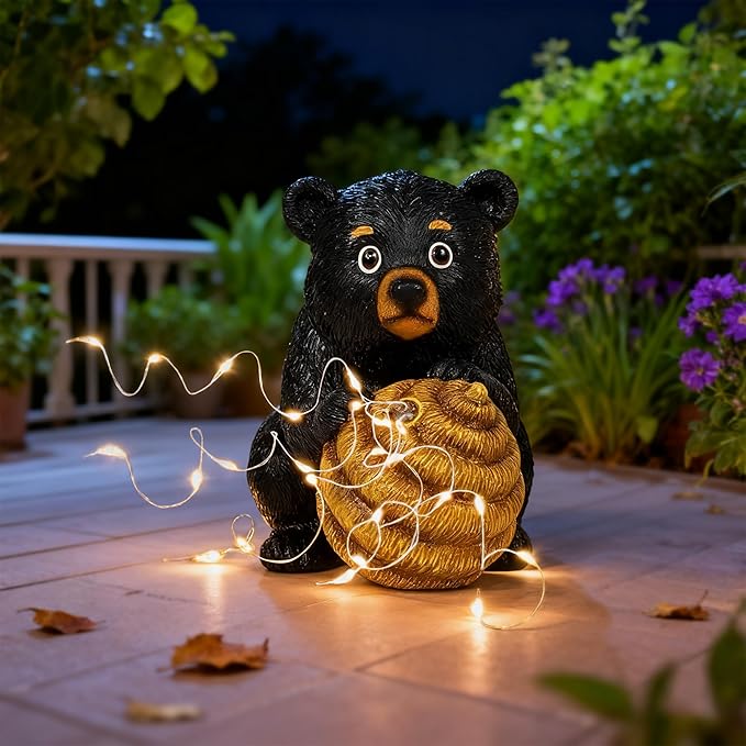 Cute Bear Solar Garden Decor Statue with LED Light - Adorable Outdoor Decoration for Yard, Lawn, Patio - Great Birthday Housewarming Unique Gift for Women, Mom, Grandma