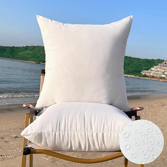 22 x 22 Outdoor Pillow Insert Large Throw Pillow Inserts Pack of 2 Water Resistant Patio Furniture Pillows Decorative Porch Couch Pillows Premium Square Sofa Pillow, White