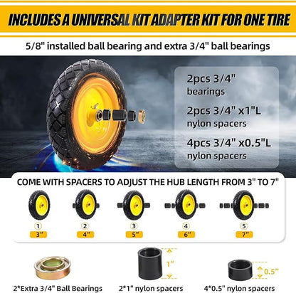 MZREXN 4.80/4.00-8" Flat Free Tire and Wheel, 15" Solid Wheelbarrow Tires, 3.00-4.00/4.80-8" with 5/8" & 3/4" Bearings, 3" Centered Hub for Hand Truck Garden Trailers Utility Cart Yard Wagon Yellow