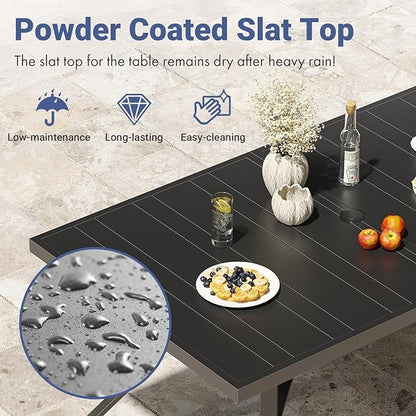 Soohow Outdoor Dining Table 60"x35", Rectangle Patio Dining Table with 1.57" Umbrella Hole, Outdoor Metal Furniture for Patio, Graden, Backyard and Poolside, Weather-Resistant