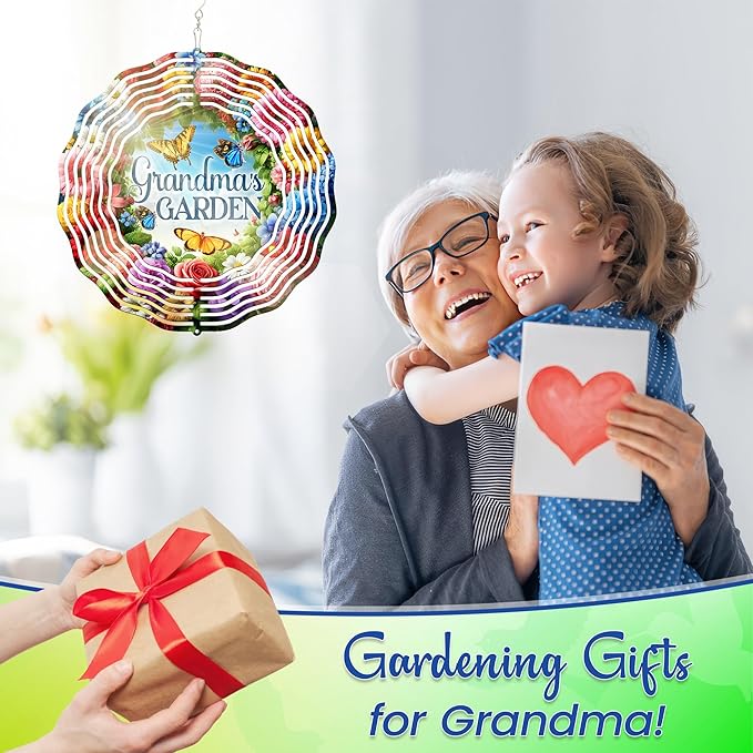 FLAGWIX Christmas Garden Gifts for Grandma - Nana's Garden 3D Stainless Steel Metal Wind Spinners 12 in - Gardening Grandma Christmas Birthday Gifts for Women Nana Gigi, Grandmother Gift Ideas