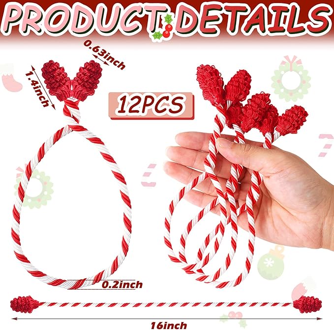 Shappy 12 Pieces Christmas Garland Banister Ties Christmas Decorative Reusable and Flexible Twist Ties for Garland, Banister Home Decoration (Red White)