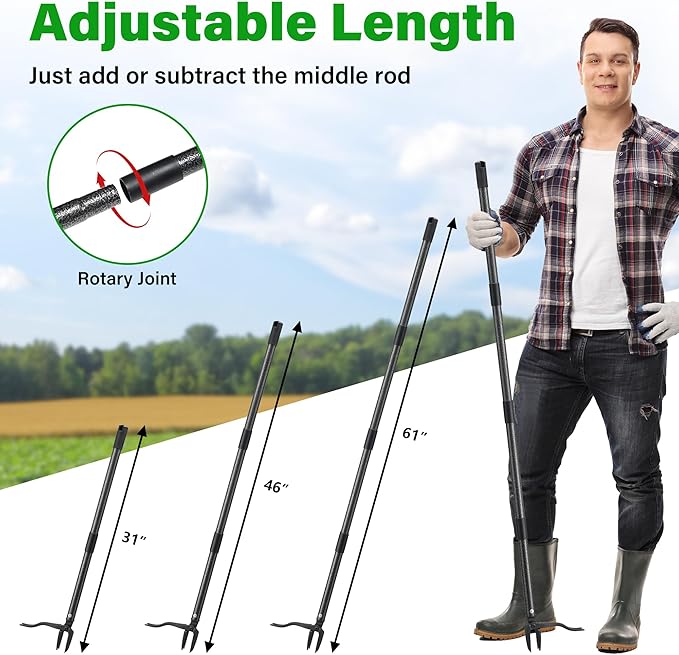 Weed Puller Tool, 61" Stand Up Heavy Duty Gardening Hand Weeder Tools with 4 Claw Steel for Dandelion, Horseweed, Thistle, Remove Weeds Without Bending, Kneeling, Pulling