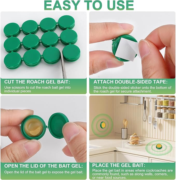 Roach Bait - Cockroach Killer Indoor Infestation, Roach Traps Cockroach Bait Gel,Indoor Home Repellent for Small Large Cockroaches, Get Rid of Roaches Permanently Outdoor (24)