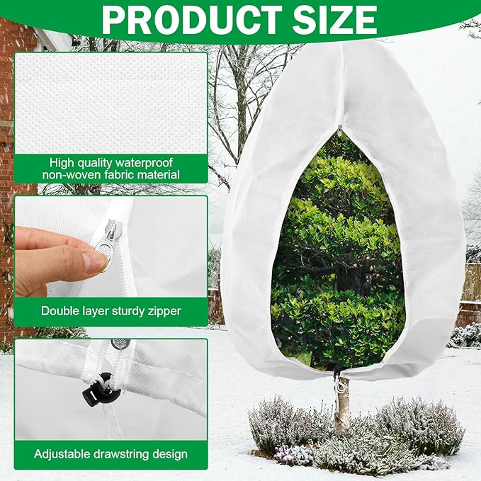 Plant Covers Freeze Protection 10 x 10 ft Extra Large Frost Cloth Plant Covers with Zipper Drawstring Winter Cold Weather Frost Blankets for Outdoor Palm Fruit Tree and Shrubs(White)