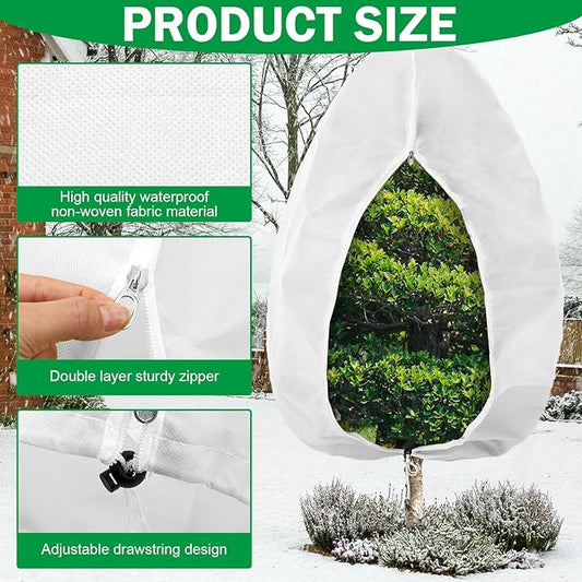 Plant Covers Freeze Protection 10 x 10 ft Extra Large Frost Cloth Plant Covers with Zipper Drawstring Winter Cold Weather Frost Blankets for Outdoor Palm Fruit Tree and Shrubs(White)