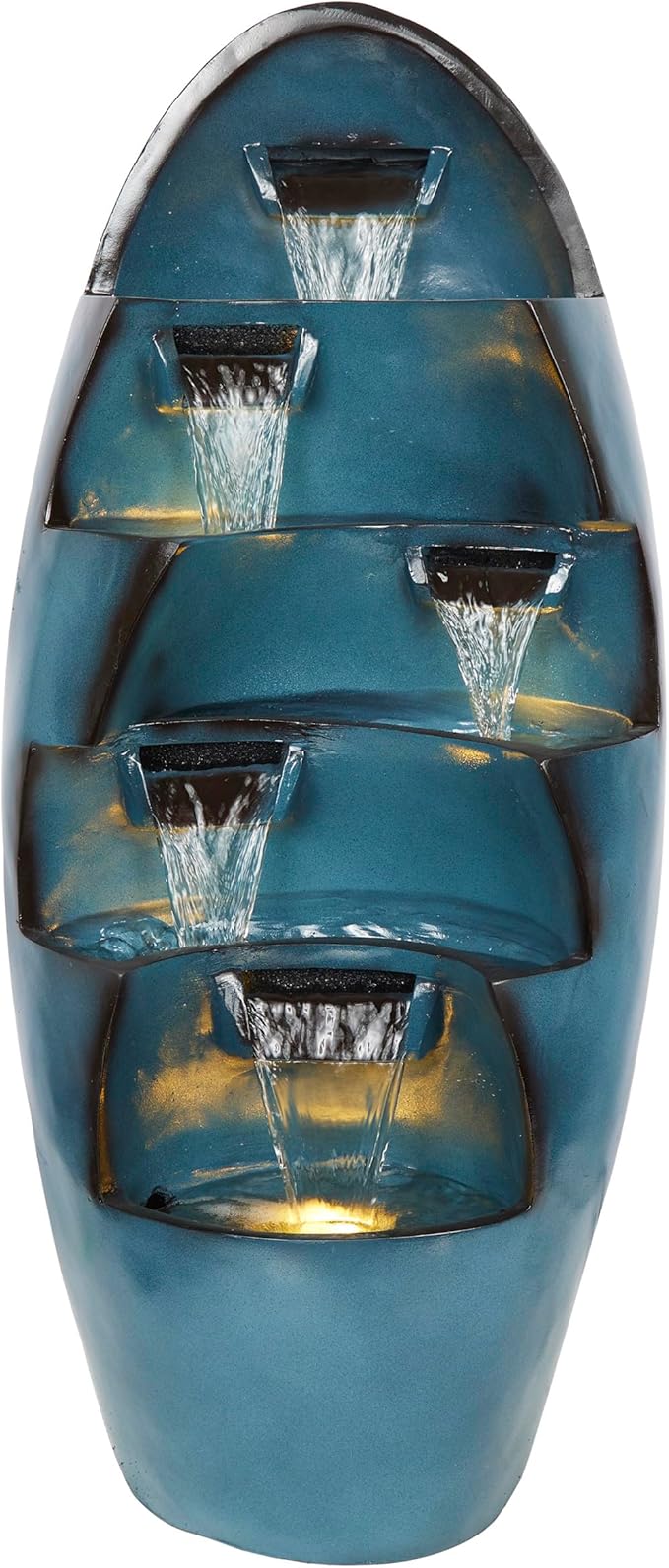 Alpine Corporation TZL382 39" 5-Tier Cascading Waterfall Fountain with LED Lights – Outdoor Water Feature for Garden, Patio, Yard, and Deck, Blue