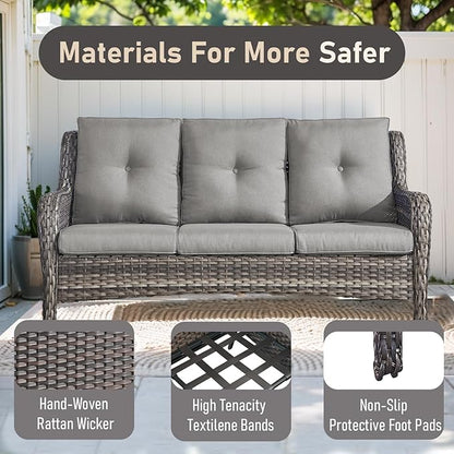 Wicker Outdoor Conversation Se with 50,000 BTU Gas Propane Fire Pit Tablet-6 Pieces Outdoor Wicker High Back Couch Patio Furniture for Deck Poolside Backyard