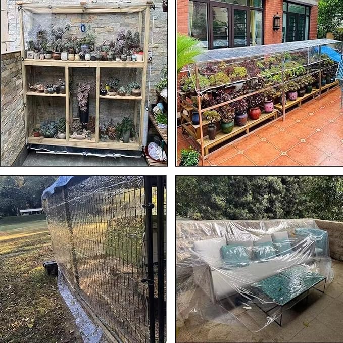 8' X 20' Clear Tarps Heavy Duty Waterproof PVC Vinyl 14 Mil Thick, Glass Tarpaulin with Metal Grommets, Protects Against Water, Tear, Cold Weather Resistan for Greenhouse Balcony Garden