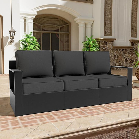 Aluminum Patio Sofa - 3-Seater Outdoor Sofa with 6" Thick Water-insistant Cushions, All-Weather Use Frame, Removable Cover, Ideal for Garden, Poolside (Grey)