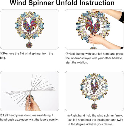 Wind Spinners Outdoor Hanging Rooster - Metal Chicken Gifts for Mom Women Grandma Men, 11.5 Inch 3D Stainless Steel Laser Cut Art Kinetic Wind Spinner for Indoor/Garden Porch Yard Decor