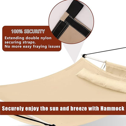 TegerDeger Anti-flip 12FT Hammock Large Hammock 450LB Capacity with Iron Spreader Bar & Nylon Rope for Outside, Patio, Garden, Backyard, Beach - Beige