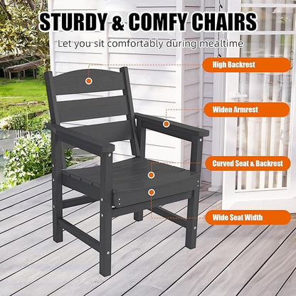 5-Piece HIPS Patio Dining Set, Outdoor Dining Table and Chairs Set with Umbrella Hole, Weatherproof Dining Table Set for 4 Person, Patio Furniture Set for Outside Deck, Black