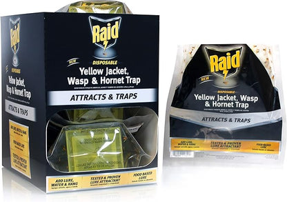 Raid Yellow Jacket, Wasp & Hornet Trap, 6 Pack, Disposable, Convenient, Hanging Fly Trap Bags with Food-Based Lure, No-Spray Outdoor Fly Traps Suitable Defense for Yards, Patios & Campsites