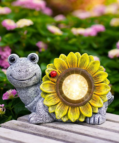 Nacome Solar Turtle Garden Decor with Sunflower: Outdoor Clearance Statues Lights for Outside Lawn Ornaments Porch Patio Balcony Yard - Birthday Gifts for Mom Grandma Women(Grey)