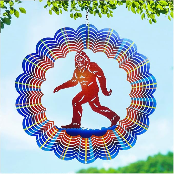 Bigfoot Wind Spinners Big Foot Sasquatch Gifts for Women/Men 12 inch 3D Stainless Steel Hanging Wind Spinner Metal Wind Catchers Kinetic Sculpture for Indoor/Outdoor Decor, Yard Art, Garden Decoration