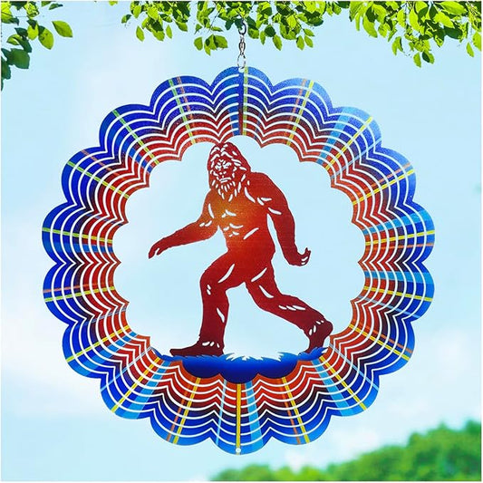 Bigfoot Wind Spinners Big Foot Sasquatch Gifts for Women/Men 12 inch 3D Stainless Steel Hanging Wind Spinner Metal Wind Catchers Kinetic Sculpture for Indoor/Outdoor Decor, Yard Art, Garden Decoration