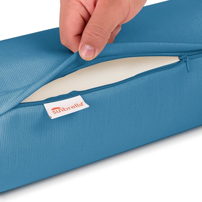 Austin Horn Classics Sunbrella Set of 2 Zippered Neck Bolster Pillow, Made with Sunbrella Fabric, Cylinder Pillows, for Couch & Bed, Decorative Round Throw Pillow, Back & Neck Support (Peacock Blue)