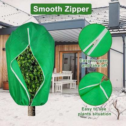 SPORTYOUTH 4 Pack Plant Covers Freeze Protection, 47.2" x 72" Large Winter Frost Blankets Cloth with Zipper Drawstring, 2.4 oz Reusable Jacket Cover Bags for Outdoor Plants Shrub Bush Tree Potted