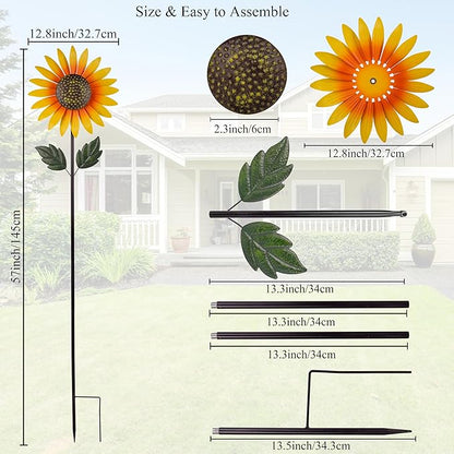 Yard Wind Spinner Outdoor,Garden Wind Spinners & Wind Sculptures,Sunflower Windmills Lawn Decor,Metal Flower Garden Pinwheels for Yard,12.8 * 57 Inches