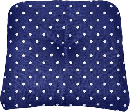 BrylaneHome Tufted Chair Cushion - 18" L x 17" W x 3" H - Patio & Outdoor - Patio & Outdoor - Water, Stain & Fade Resistant - Evening Blue Dot