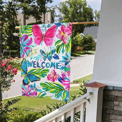Butterfly Garden Flag Vertical Double Sided Outdoor Yard Flags 12.5x18 Inch Burlap Banners for House Lawn
