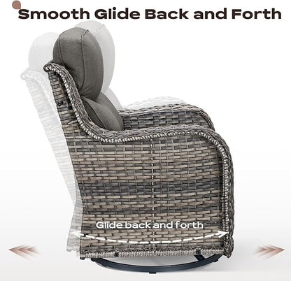 Rilyson Wicker Outdoor Patio Furniture Set - 6 Piece Patio Conversation Sets with Swivel Rocker Chairs, Ottomans, Sofa and Table, 6 inch Cushions, Deep Seating, for Porch Deck Mixed Grey/Grey