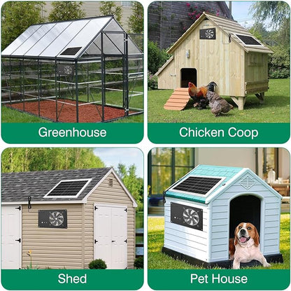 Solar Powered Fan with Timer & 15000mAh Battery, 25W Efficient Solar Exhaust Intake Fan, 3500 RPM High-Speed Waterproof Ventilation Fans for Chicken Coops, Greenhouses, Pet Houses, Sheds & Windows