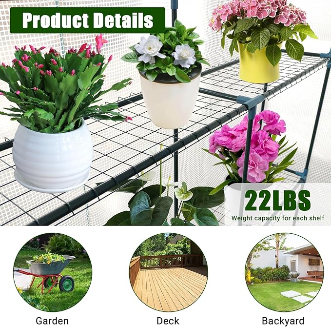 Greenhouse for Outdoors,Walk in 3-Tier 9 Shelves Green House w/ Roll-Up Zippered Door Anchors and Ropes,Waterproof & UV Protected Plant Garden Hot House for Garden Patio Backyard,57 x 85 x 76''