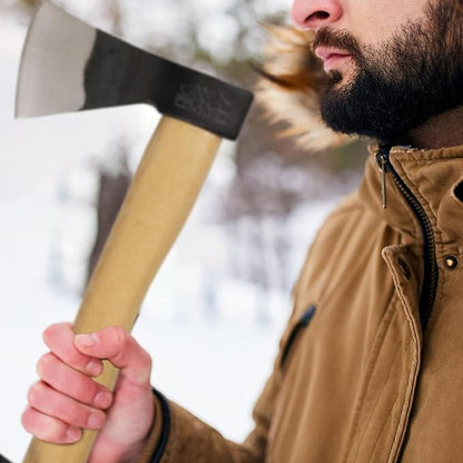 Prandi Piemonte Hatchet 0.66 lb - Ash Handle with Leather String 13 in - Ideal for Camping, Travel & Bushcraft - Made in Italy