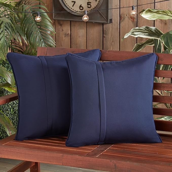 Greendale Home Fashions Sunbrella 20" Square Outdoor Throw Pillow with Removable Cover (Set of 2), Canvas Navy