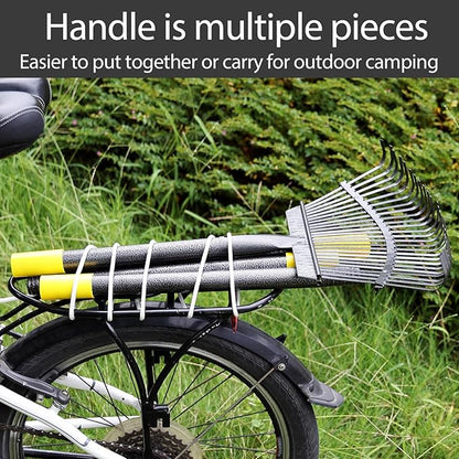 Collapsible Rake for Leaves, 30-66 inch Metal Leaf Rakes for Lawns Heavy Duty Extended Handle, 25 Tines 18" Wide Rake Garden Tools for Camping, Yard, Landscape, Pine Needle and Grass