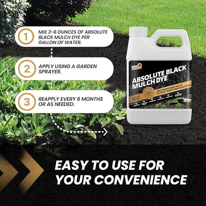32oz Absolute Black Mulch Dye - Covers up to 2,500 sq. ft., Liquid Mulch Dye Black, Premium Color Concentrate, Ideal for Landscaping, Renews Faded Rubber or Wood Chips, 100% Color Pigment