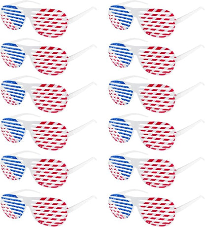 American Flag USA Patriotic Design Plastic Shutter Glasses Shades Sunglasses Eyewear for Party Props, Decoration (12 Pairs)