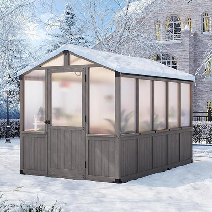 Aoxun 6x10 FT Wood Green House for Outdoors, Polycarbonate Panel Wooden Walk-in Greenhouse Kit with Automatic Temperature Control Roof Vent and Lockable Door, for Outside Backyard Garden, Gray