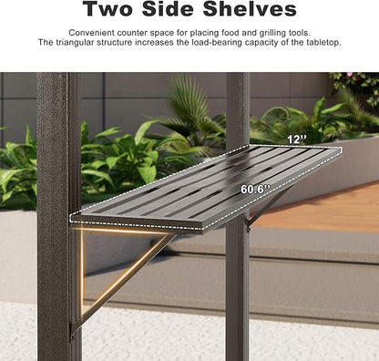 ABCCANOPY 6x8 Grill Hardtop Gazebo - Outdoor Permanent Barbecue Gazebo with Galvanized Steel Roof, Aluminum BBQ Canopy with Shelves for Patio, Lawn, Garden (Single Roof, Gray)