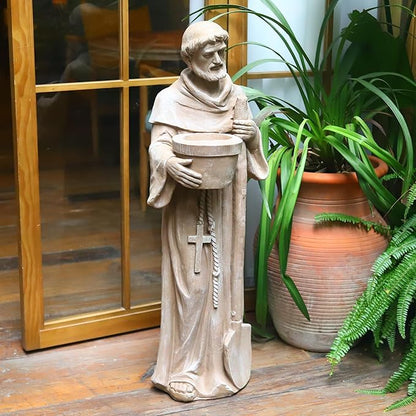 36" H Large St. Fiacre Statue Outdoor Decor for Garden Lawn Yard Porch Patio Hallway Religion Sculpture