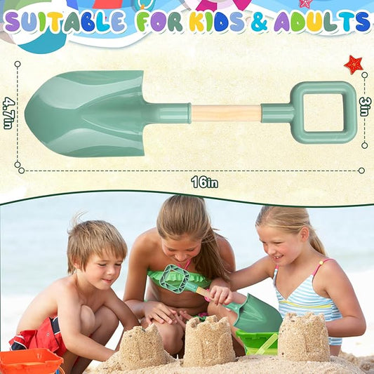 Wood Handle Beach Shovel for Kids Digging, Sand Spade Sandbox Toy for Kids 4-12, Safe Plastic Garden Backyard Planting Tools Sturdy Scoop for Boy Girl, Travel Beach Toy Summer Fun Birthday Gift