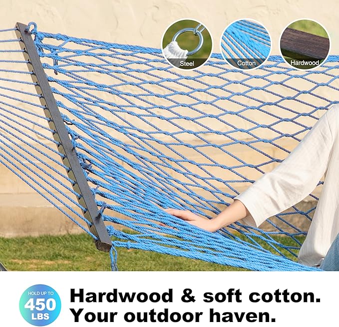 14ft Cotton Rope Hammocks for 2 Person (Aqua, Queen)