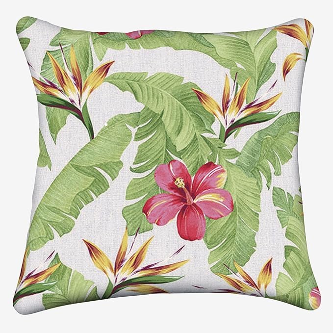 BrylaneHome 20" Square Throw Pillow - Patio & Outdoor - Water, Stain & Fade Resistant - Hibiscus