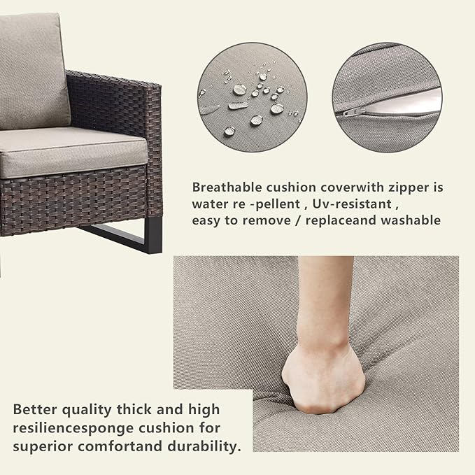 Rilyson Wicker Outdoor Patio Furniture Set - 5 Piece Patio Conversation Set with 2 Wicker Armrest Chairs,2 Rattan Ottoman and 1 Couch for Outside Porch Deck Backyard Garden(Brown/Grey)