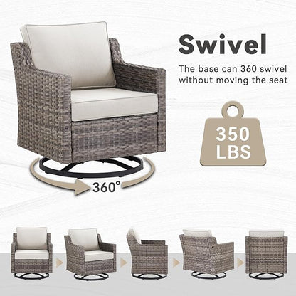 Patio Furniture Set, 6 Pieces Outdoor Wicker Rattan Sofa Couch with Swivel Rocking Chair,Side Table and Comfy Cushions, All Weather Patio Conversation Sets, Suit for Porch Deck