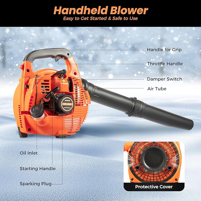 Gas Leaf Blower 25.4cc 2-Cycle Handheld Leaf Blower Gas Powered, Gasoline Blower for Lawn Care Sweeping Fallen Leaves Dust Garbage,4.59ft³/h | US Stock