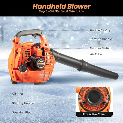 Gas Leaf Blower 25.4cc 2-Cycle Handheld Leaf Blower Gas Powered, Gasoline Blower for Lawn Care Sweeping Fallen Leaves Dust Garbage,4.59ft³/h | US Stock