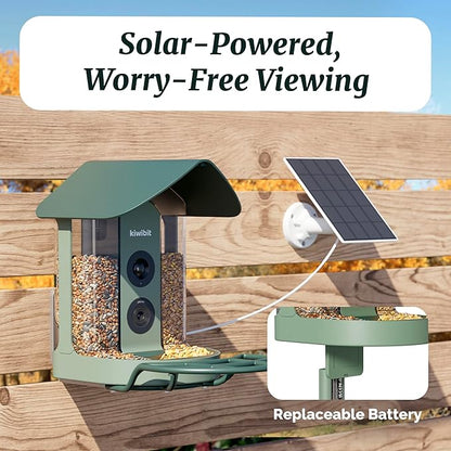 Beako™ Smart Bird Feeder with 4K Camera Solar Powered for Outdoors - Ultra HD Live Stream, Enhanced AI Identification 10,000+ Bird Species, Real-Time Motion Detection, Easy Setup & Refilling