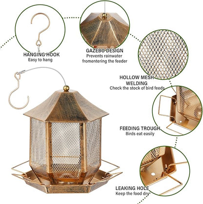 Bird Feeders for Outdoors, 3LB Capacity Metal Bird Feeder Wild Birdfeeders Outside Hanging, Vintage Bronze Rust-Resistant Birdfeeder for Garden Yard Balcony Decor, Easy Fill