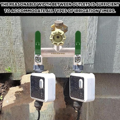 Garden Hose Splitter, 3/4” Rust and Freeze Resistant Outdoor Hose Manifold with 2 green Extra Long Handles Faucet Adapter-Heavy Duty Brass Nickel Plated 2-Way Valve