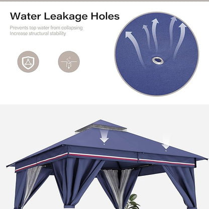 LAUSAINT HOME Outdoor Patio Gazebo 8'x8' with Expansion Bolts, Heavy Duty Gazebos Shelter Party Tent with Double Roofs, Mosquito Nettings and Privacy Screens for Backyard, Garden, Lawn, Navy Blue