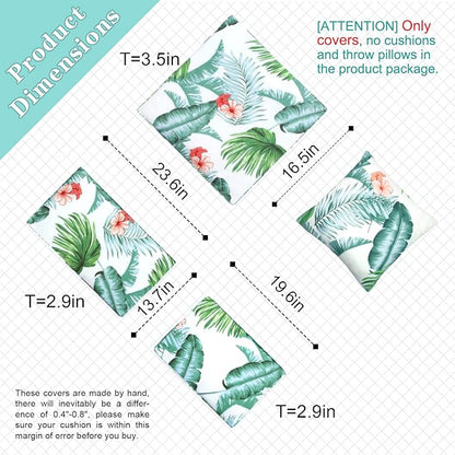 14 PCs Patio Cushion Covers for 7 PCs Outdoor Furniture Sectional Seating Sets Water Resistant Plus 2 Throw Pillows (Hawaii, 23.6(L)*23.6(W)*3.5(T) inches)